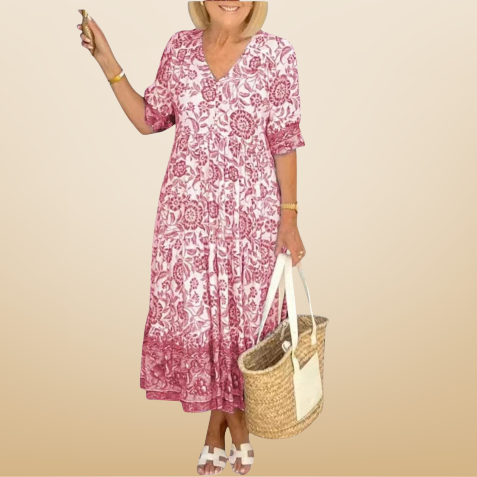Aria™ | Elegant Floral Dress with V-Neck