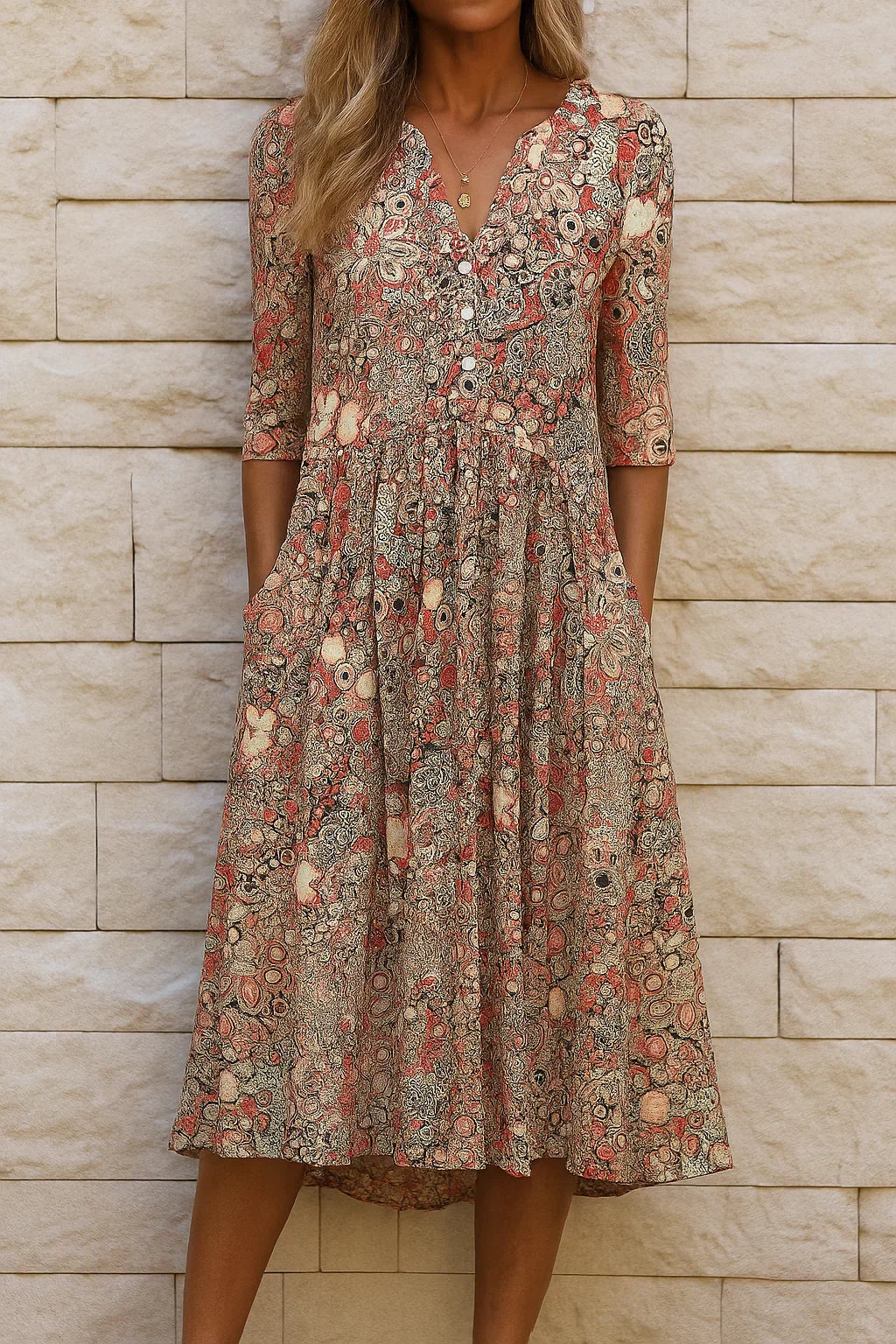 Harlow | Graceful V-Neck Elegance Midi Dress